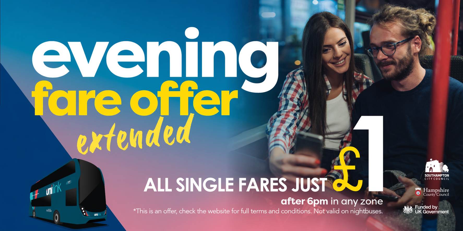 evening fare offer extended - all single fares just £1