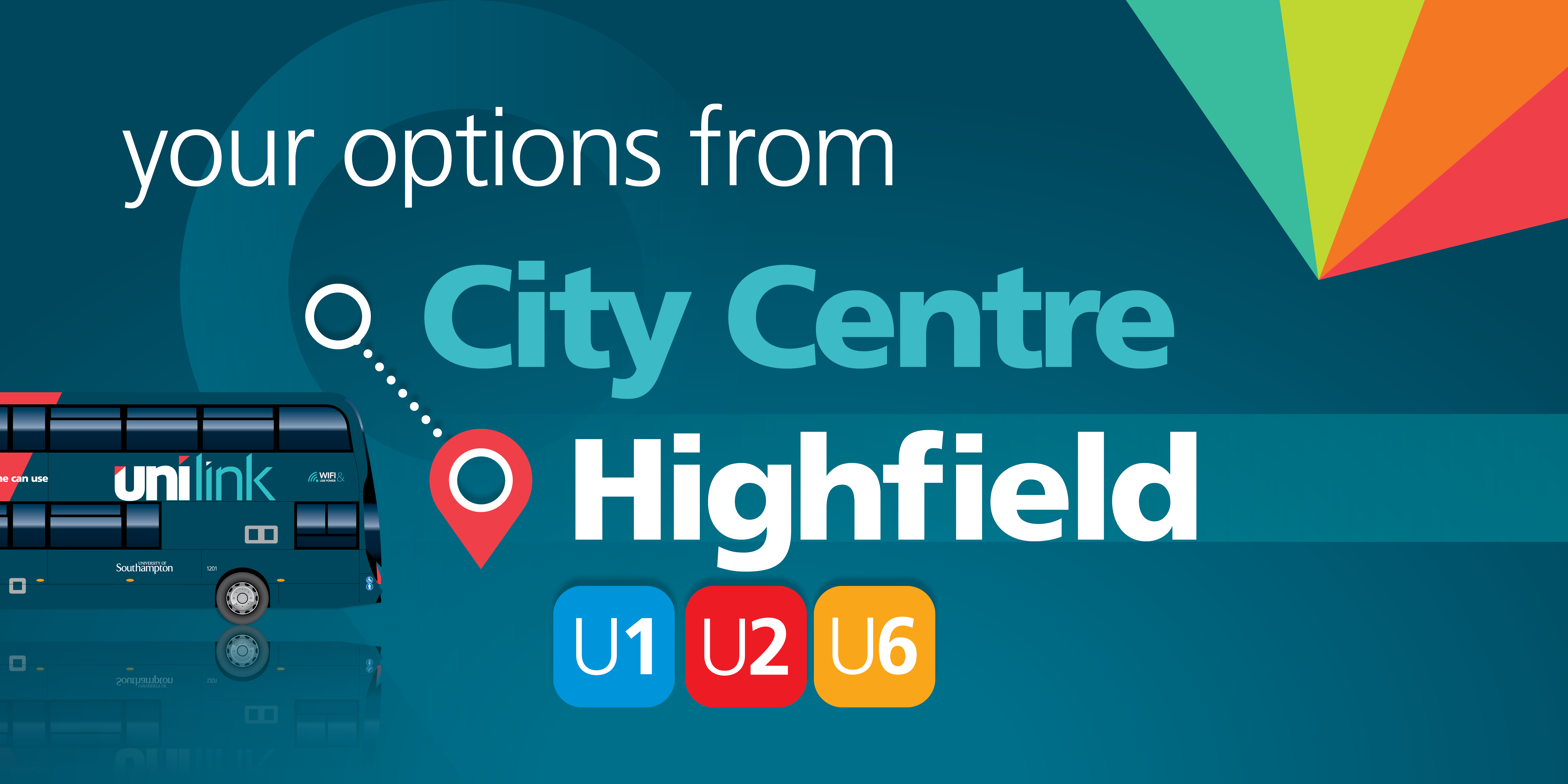 Your options from City Centre to Highfield image with a Unilink Bus