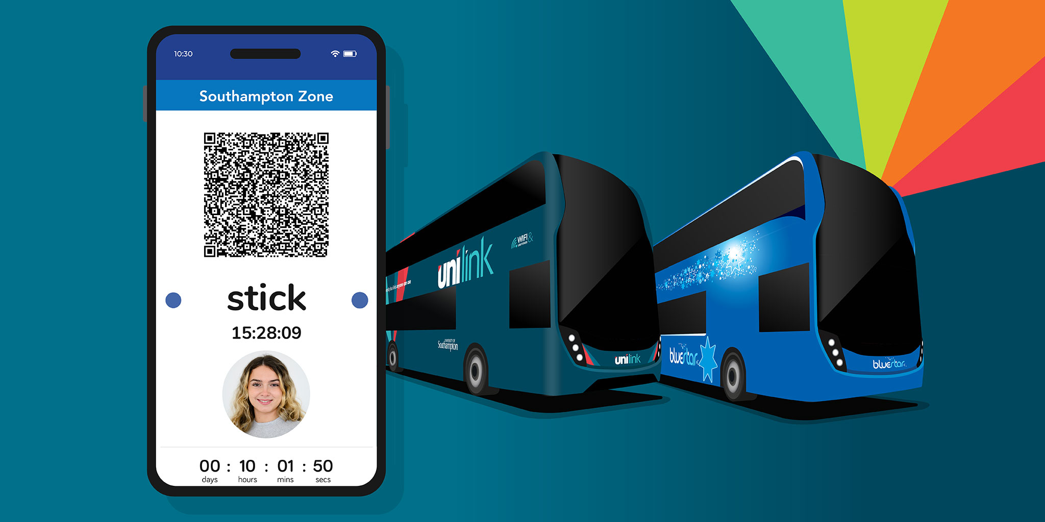 phone screen, unilink bus, bluestar bus