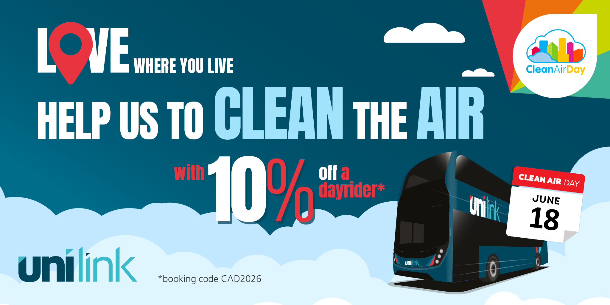Love where you live help us to clean the air 10% off dayriders